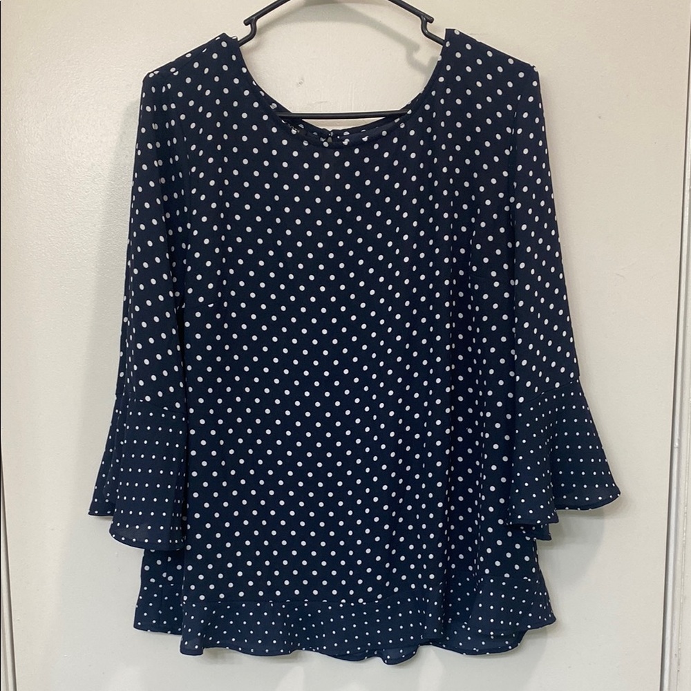 Talbots Blue and White Bell Sleeve Blouse